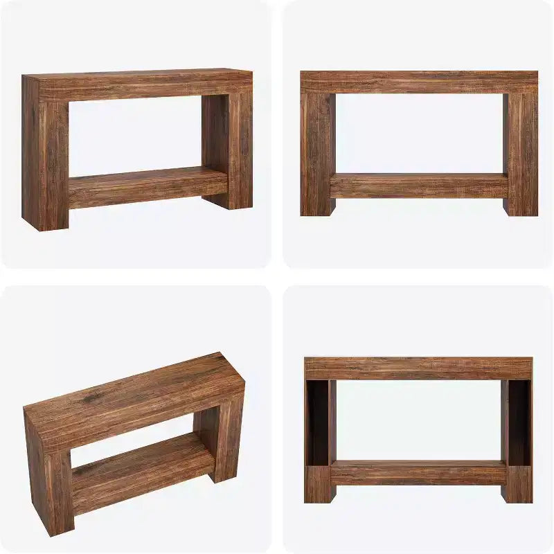 Table console d'entrée de ferme de 120 cm, table de canapé rustique à 2 niveaux avec pieds en métal pour derrière le canapé, le couloir ou le salon
