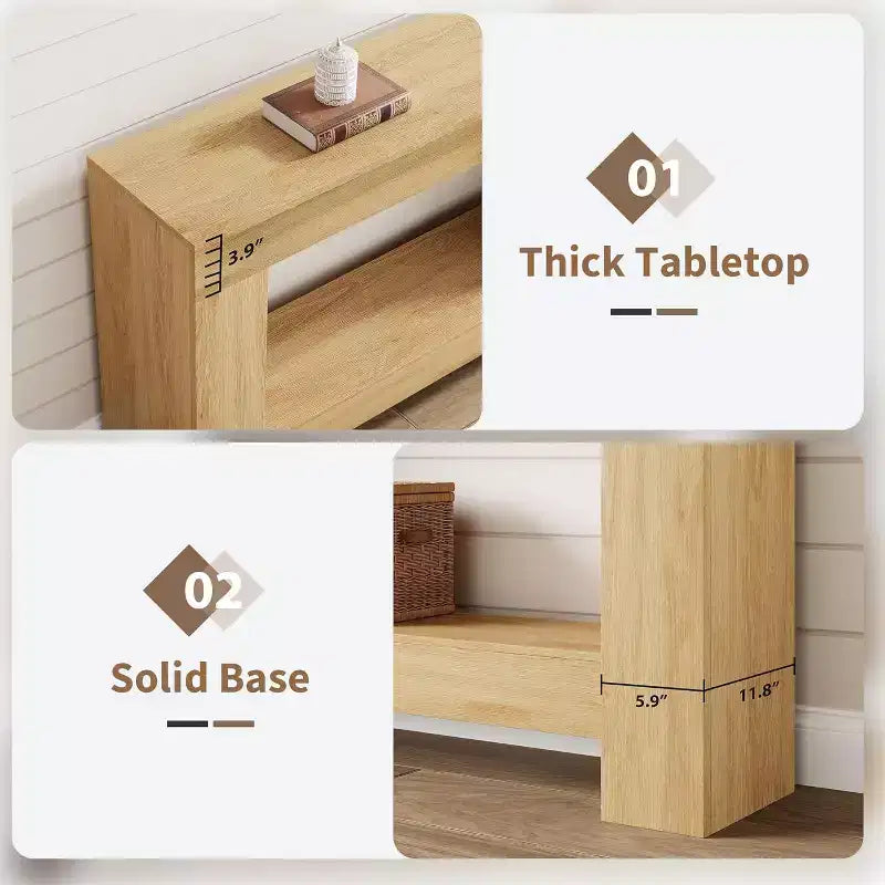 Table console d'entrée de ferme de 120 cm, table de canapé rustique à 2 niveaux avec pieds en métal pour derrière le canapé, le couloir ou le salon