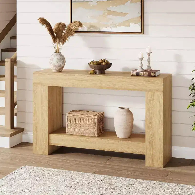 Table console d'entrée de ferme de 120 cm, table de canapé rustique à 2 niveaux avec pieds en métal pour derrière le canapé, le couloir ou le salon