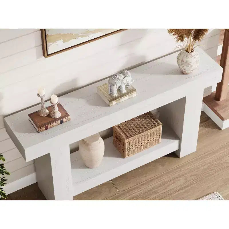 Table console de ferme de 63 po avec rangement à 2 niveaux, longue table d'entrée et de canapé pour le salon et le couloir