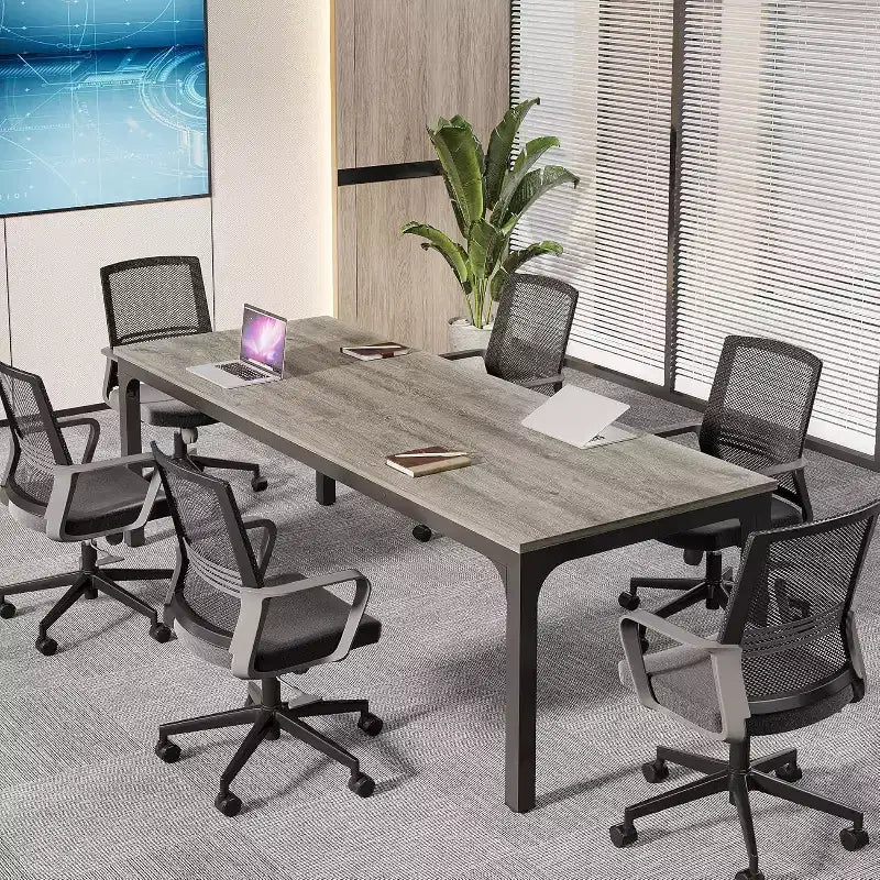 Table de conférence Lantine 198 cm, Grande table de réunion de bureau 199,9 L x 70 D, Bureau de séminaire moderne pour salle de conférence (1, Gris + Noir)