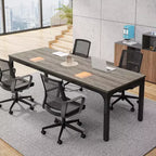 Table de conférence Lantine 198 cm, Grande table de réunion de bureau 199,9 L x 70 D, Bureau de séminaire moderne pour salle de conférence (1, Gris + Noir)
