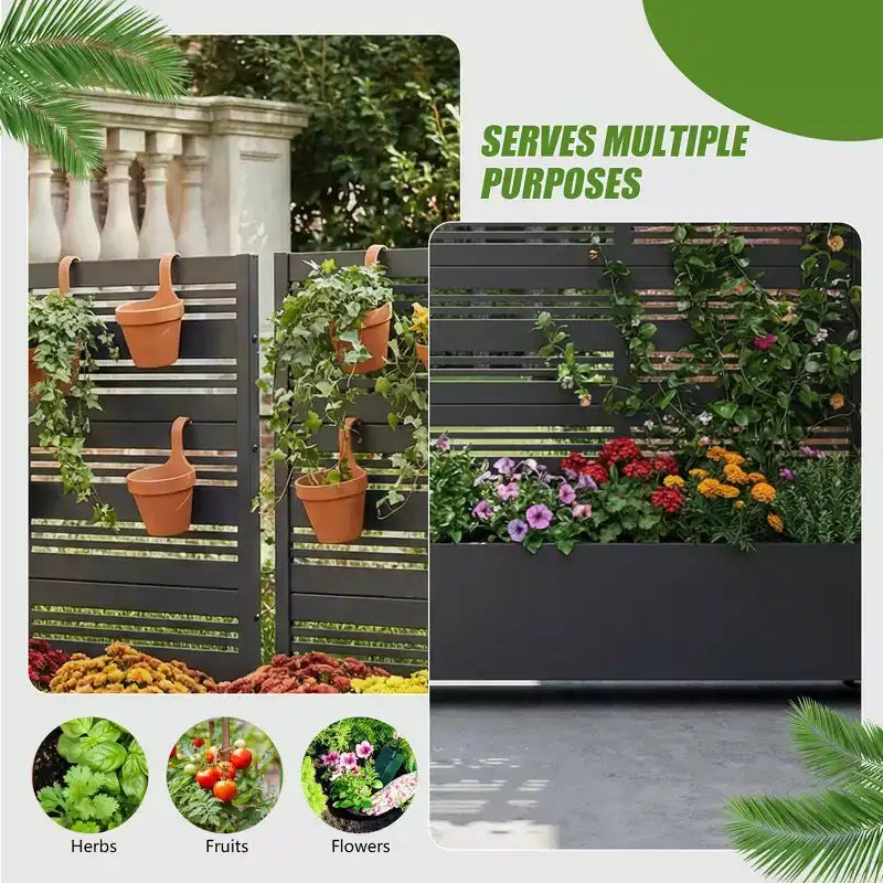 MAYEERTY Jardinière en fer forgé noir avec treillis (Harold B à persiennes), 47x47x16, jardinière de jardin double face en 3 pièces