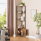 Étagère d'angle haute à 5 niveaux - Vitrine d'angle de 147 cm avec étagères en bois massif - Organisateur d'étagère autoportant robuste pour salon, chambre, cuisine