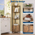 Étagère d'angle haute à 5 niveaux - Vitrine d'angle de 147 cm avec étagères en bois massif - Organisateur d'étagère autoportant robuste pour salon, chambre, cuisine