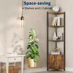 Étagère d'angle haute à 5 niveaux - Vitrine d'angle de 147 cm avec étagères en bois massif - Organisateur d'étagère autoportant robuste pour salon, chambre, cuisine