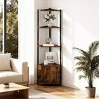 Étagère d'angle haute à 5 niveaux - Vitrine d'angle de 147 cm avec étagères en bois massif - Organisateur d'étagère autoportant robuste pour salon, chambre, cuisine