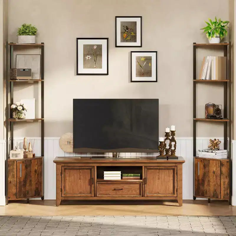 Étagère d'angle haute à 5 niveaux - Vitrine d'angle de 147 cm avec étagères en bois massif - Organisateur d'étagère autoportant robuste pour salon, chambre, cuisine