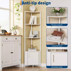 Étagère d'angle haute à 5 niveaux - Vitrine d'angle de 147 cm avec étagères en bois massif - Organisateur d'étagère autoportant robuste pour salon, chambre, cuisine