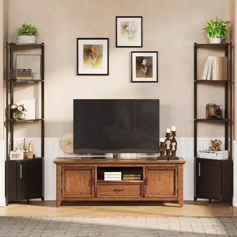 Étagère d'angle haute à 5 niveaux - Vitrine d'angle de 147 cm avec étagères en bois massif - Organisateur d'étagère autoportant robuste pour salon, chambre, cuisine