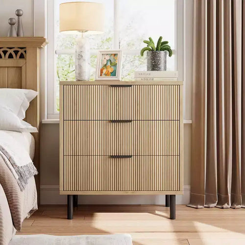 2 pack Dresser, Chest of Drawers - 29.9 Fluted Wood Grain 3-Drawer Organizer with Metal Legs & Anti-Tip Device