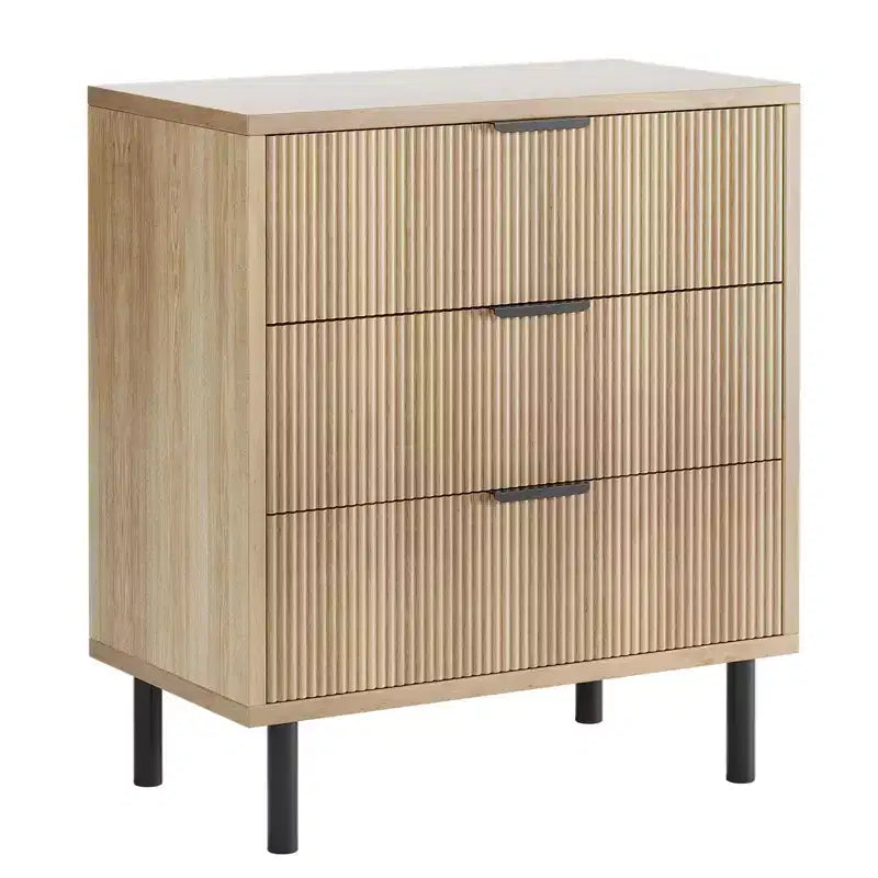 Commode, chiffonnier lot de 2 – Organiseur à 3 tiroirs en bois cannelé de 75,9 cm avec pieds en métal et dispositif anti-basculement