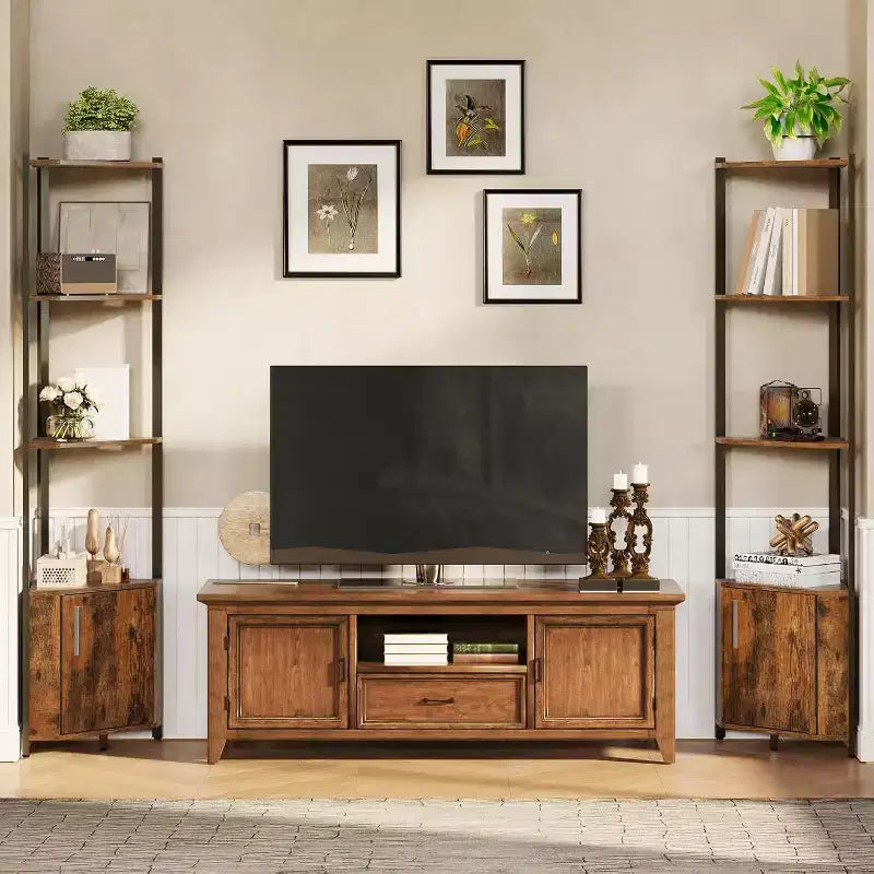 Étagère d'angle, Luminosité réglable, Cadre métallique moderne et étagère en bois, Organisateur peu encombrant pour salon, chambre, cuisine