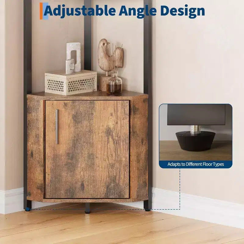 Étagère d'angle, Luminosité réglable, Cadre métallique moderne et étagère en bois, Organisateur peu encombrant pour salon, chambre, cuisine