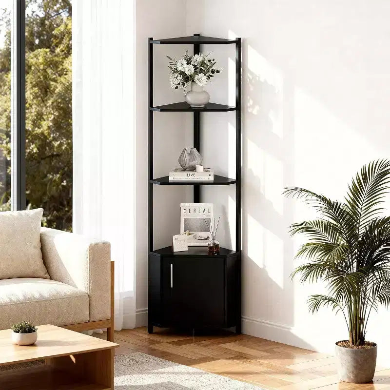 Étagère d'angle, Luminosité réglable, Cadre métallique moderne et étagère en bois, Organisateur peu encombrant pour salon, chambre, cuisine