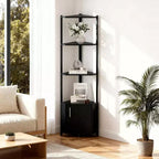 Étagère d'angle, Luminosité réglable, Cadre métallique moderne et étagère en bois, Organisateur peu encombrant pour salon, chambre, cuisine