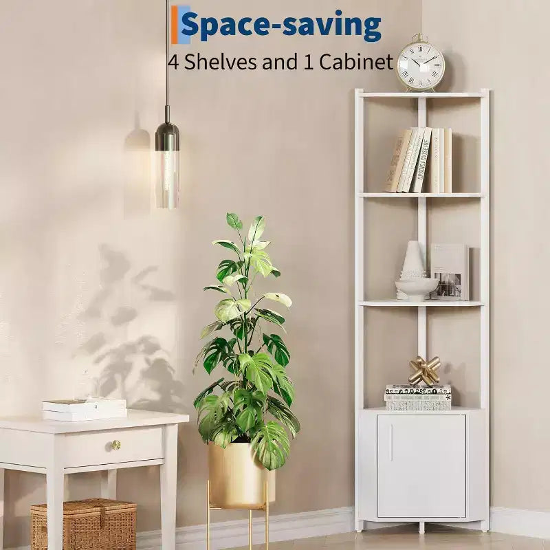 Étagère d'angle, Luminosité réglable, Cadre métallique moderne et étagère en bois, Organisateur peu encombrant pour salon, chambre, cuisine