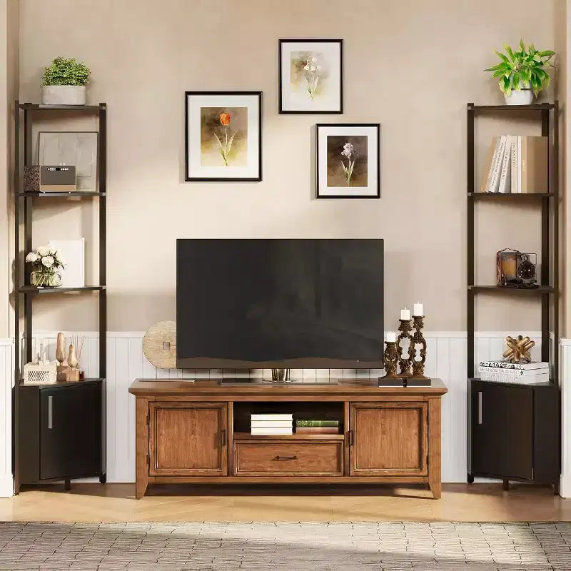 Étagère d'angle, Luminosité réglable, Cadre métallique moderne et étagère en bois, Organisateur peu encombrant pour salon, chambre, cuisine