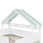 Lit mezzanine complet Luxystar avec toit en auvent rayé, étagères de rangement et armoire