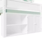 Lit mezzanine complet Luxystar avec toit en auvent rayé, étagères de rangement et armoire