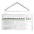 Lit mezzanine complet Luxystar avec toit en auvent rayé, étagères de rangement et armoire