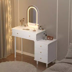 Coiffeuse de Maquillage Coolmee avec Miroir et Lumières, Coiffeuse Blanche Moderne avec 2 Tiroirs et Armoire 3 Tiroirs Réglable, Table de Maquillage en Bois