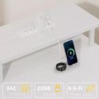 Bureau d'ordinateur blanc de 47 pouces avec station de charge, bureau de jeu réversible, lumières LED, tiroirs en tissu, table d'écriture de rangement pour bureau à domicile, chambre à coucher, étude