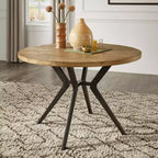 Table à manger ronde 4 personnes Hendrick, plateau en pin clair et base en métal gris acier – iNSPIRE Q
