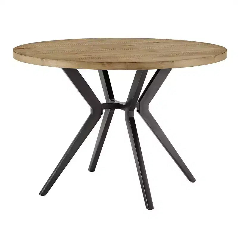 Table à manger ronde 4 personnes Hendrick, plateau en pin clair et base en métal gris acier – iNSPIRE Q