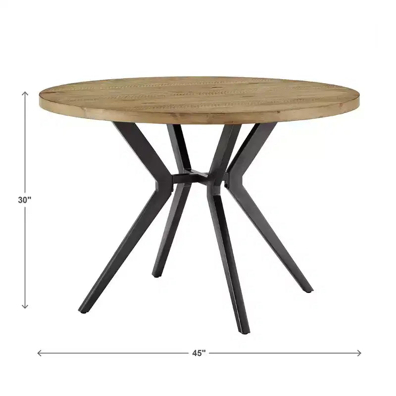 Table à manger ronde 4 personnes Hendrick, plateau en pin clair et base en métal gris acier – iNSPIRE Q