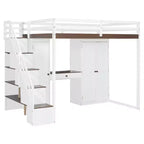 Lit mezzanine Whisen avec escalier de rangement, coiffeuse intégrée avec miroir et tiroir, armoire