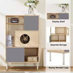 JVNOXK Arbre à chat et meuble d'appoint moderne 2 en 1, étagère en bois avec enclos pour litière, cadre d'escalade pour chat avec espace de rangement caché