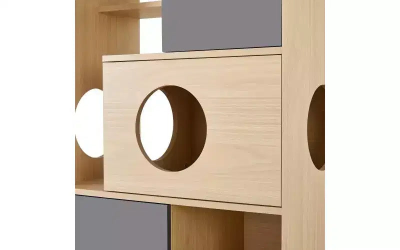 JVNOXK Arbre à chat et meuble d'appoint moderne 2 en 1, étagère en bois avec enclos pour litière, cadre d'escalade pour chat avec espace de rangement caché