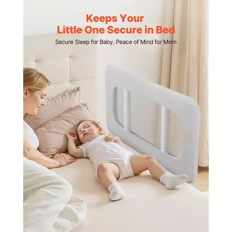 VEVOR Barrière de lit enfant, Garde-corps de lit pour enfants avec tube en fer renforcé et tissu Oxford, Barrière de lit latérale réglable en hauteur, 1 pièce, Gris