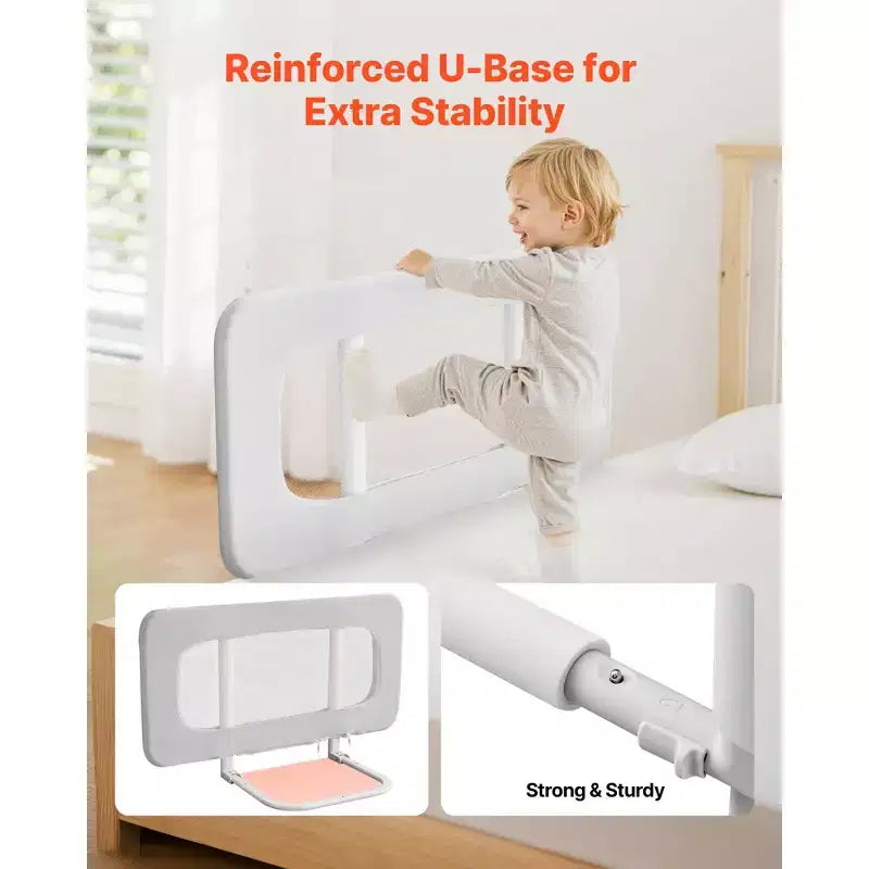 VEVOR Barrière de lit enfant, Garde-corps de lit pour enfants avec tube en fer renforcé et tissu Oxford, Barrière de lit latérale réglable en hauteur, 1 pièce, Gris