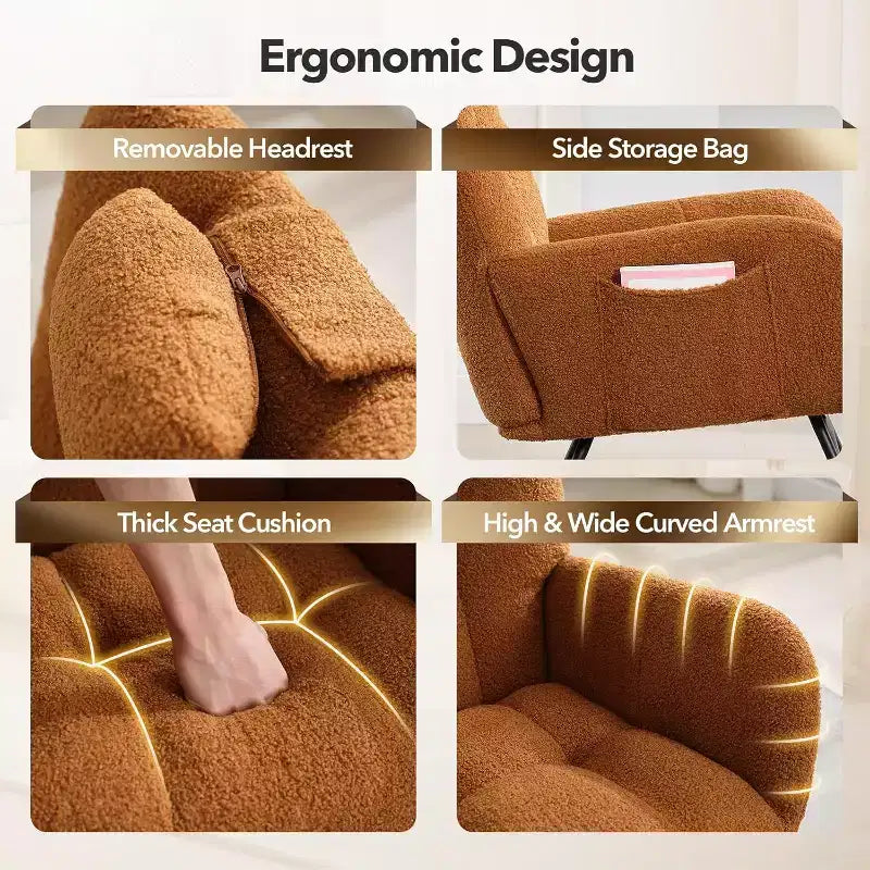 Fauteuil à bascule de chambre d'enfant Teddy, fauteuil à bascule pivotant rembourré avec dossier haut et siège rembourré pour le salon