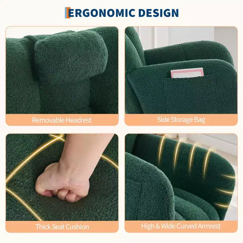 Fauteuil à bascule de chambre d'enfant Teddy, fauteuil à bascule pivotant rembourré avec dossier haut et siège rembourré pour le salon