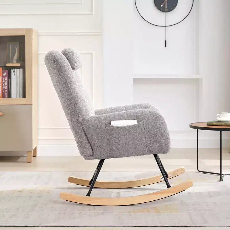 Fauteuil à bascule de chambre d'enfant Teddy, fauteuil à bascule pivotant rembourré avec dossier haut et siège rembourré pour le salon