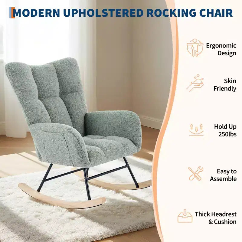 Fauteuil à bascule de chambre d'enfant Teddy, fauteuil à bascule pivotant rembourré avec dossier haut et siège rembourré pour le salon