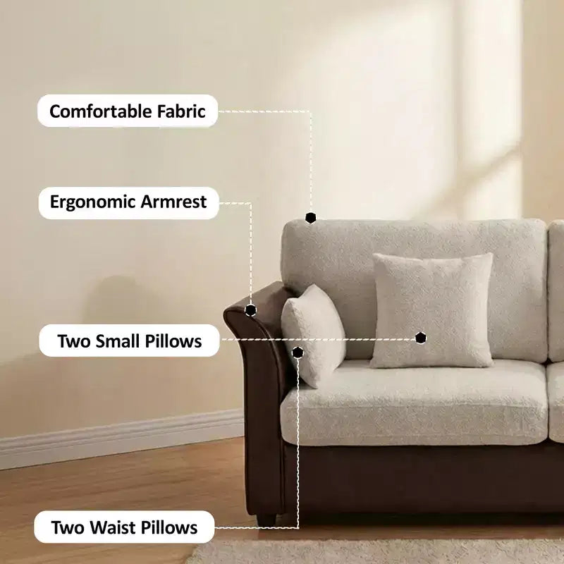 Canapé 2 places Dyonery de 78 pouces avec 4 oreillers décoratifs, revêtement en tissu polaire et cuir PU, coussins confortables en mousse à mémoire de forme, assemblage sans outil