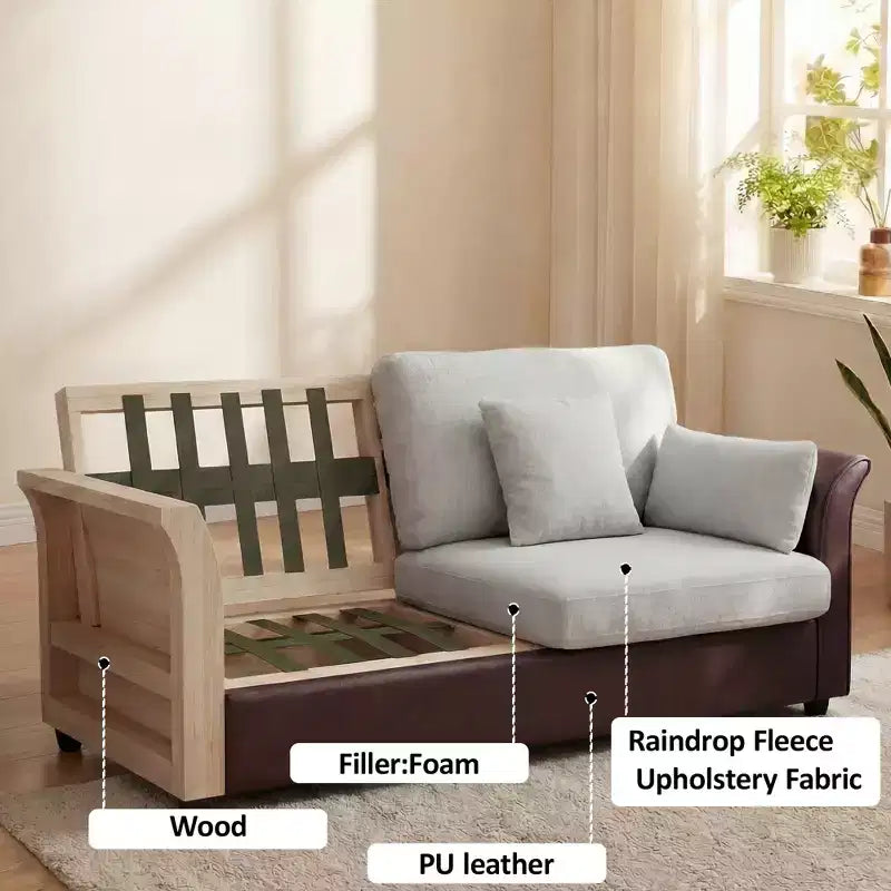 Canapé 2 places Dyonery de 78 pouces avec 4 oreillers décoratifs, revêtement en tissu polaire et cuir PU, coussins confortables en mousse à mémoire de forme, assemblage sans outil