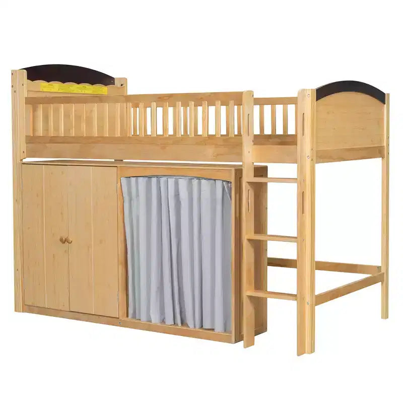 Lit mezzanine Polibi pleine/double avec tête de lit LED, armoire et meuble de rangement à double porte
