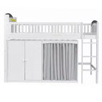 Lit mezzanine Polibi pleine/double avec tête de lit LED, armoire et meuble de rangement à double porte
