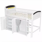 Lit mezzanine Polibi pleine/double avec tête de lit LED, armoire et meuble de rangement à double porte