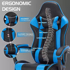 Chaise de jeu ergonomique Ora Maison avec repose-pieds et support lombaire, chaise d'ordinateur pivotante réglable en hauteur et respirante pour adultes, bleue