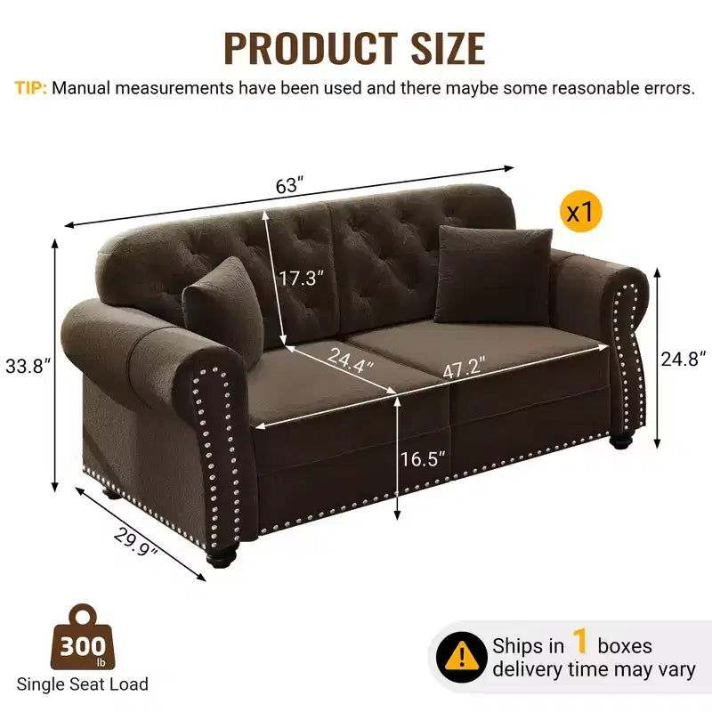 Causeuse Eloise 63 de GDFStudio en velours capitonné style Chesterfield avec garniture cloutée et accoudoirs roulés