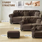 Causeuse Eloise 63 de GDFStudio en velours capitonné style Chesterfield avec garniture cloutée et accoudoirs roulés