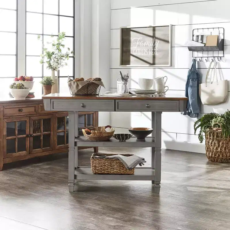 Îlot de cuisine bicolore Keyla avec plateau en chêne - iNSPIRE Q