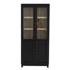 Meuble de présentation en bois de frêne de 189 cm avec portes vitrées et étagères réglables