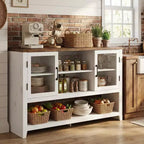 Buffet de cuisine de 53 po - Meuble de rangement moderne avec 2 portes vitrées et 3 étagères pour salon, entrée, salle à manger